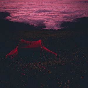 Preview wallpaper tent, camping, sunset, clouds, beautiful