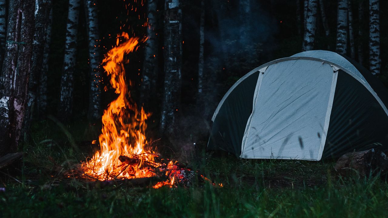 Wallpaper tent, camping, tourism, campfire, flame