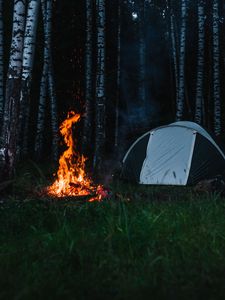 Preview wallpaper tent, camping, tourism, campfire, flame