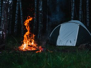 Preview wallpaper tent, camping, tourism, campfire, flame