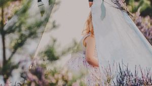 Preview wallpaper tent, child, flowers, lavender, nature