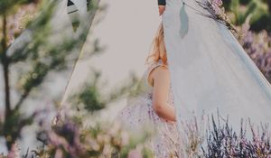 Preview wallpaper tent, child, flowers, lavender, nature