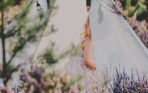 Preview wallpaper tent, child, flowers, lavender, nature