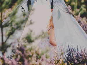 Preview wallpaper tent, child, flowers, lavender, nature