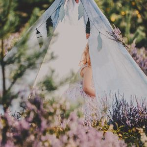 Preview wallpaper tent, child, flowers, lavender, nature