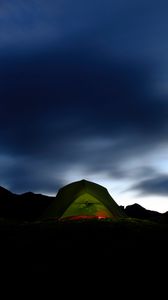 Preview wallpaper tent, dark, camping, mountains, night