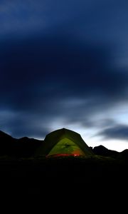 Preview wallpaper tent, dark, camping, mountains, night