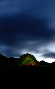Preview wallpaper tent, dark, camping, mountains, night