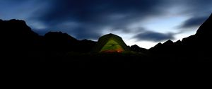 Preview wallpaper tent, dark, camping, mountains, night