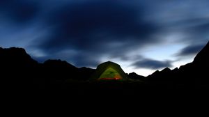 Preview wallpaper tent, dark, camping, mountains, night