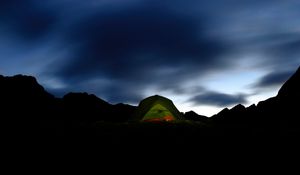 Preview wallpaper tent, dark, camping, mountains, night