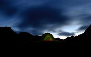 Preview wallpaper tent, dark, camping, mountains, night