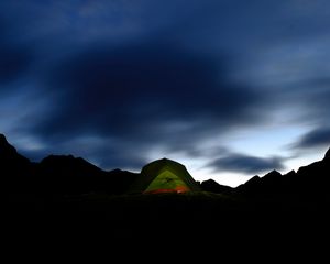 Preview wallpaper tent, dark, camping, mountains, night