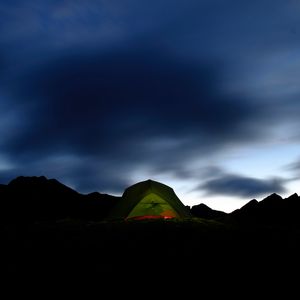 Preview wallpaper tent, dark, camping, mountains, night