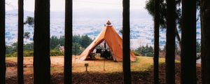 Preview wallpaper tent, forest, camping, meadow