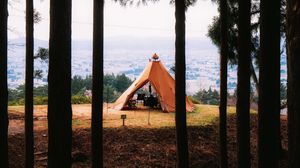 Preview wallpaper tent, forest, camping, meadow