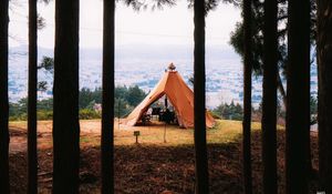 Preview wallpaper tent, forest, camping, meadow