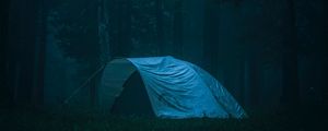 Preview wallpaper tent, forest, fog, camping, nature