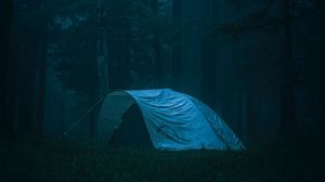Preview wallpaper tent, forest, fog, camping, nature