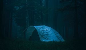 Preview wallpaper tent, forest, fog, camping, nature