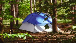 Preview wallpaper tent, forest, trees, camping, nature