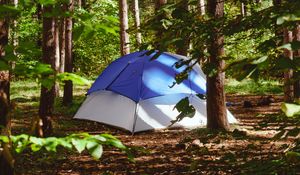 Preview wallpaper tent, forest, trees, camping, nature