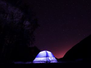 Preview wallpaper tent, light, night, stars, dark