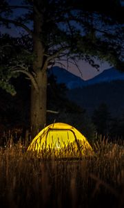 Preview wallpaper tent, light, trees, grass