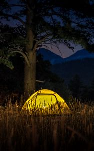 Preview wallpaper tent, light, trees, grass