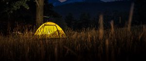 Preview wallpaper tent, light, trees, grass