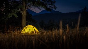 Preview wallpaper tent, light, trees, grass