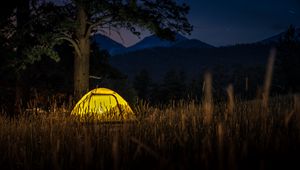 Preview wallpaper tent, light, trees, grass