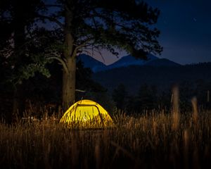 Preview wallpaper tent, light, trees, grass