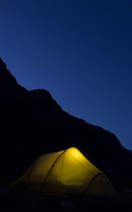 Preview wallpaper tent, mountains, night, camping, darkness