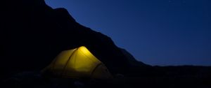 Preview wallpaper tent, mountains, night, camping, darkness