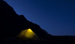 Preview wallpaper tent, mountains, night, camping, darkness