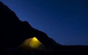 Preview wallpaper tent, mountains, night, camping, darkness