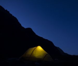 Preview wallpaper tent, mountains, night, camping, darkness