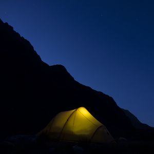 Preview wallpaper tent, mountains, night, camping, darkness