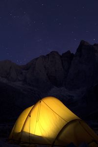 Preview wallpaper tent, mountains, night, camping, dark
