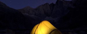 Preview wallpaper tent, mountains, night, camping, dark