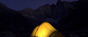 Preview wallpaper tent, mountains, night, camping, dark