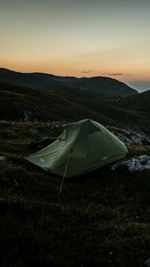 Preview wallpaper tent, mountains, sunrise