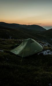 Preview wallpaper tent, mountains, sunrise