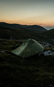 Preview wallpaper tent, mountains, sunrise