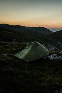 Preview wallpaper tent, mountains, sunrise