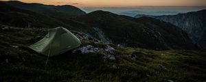 Preview wallpaper tent, mountains, sunrise