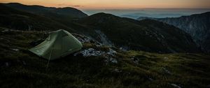 Preview wallpaper tent, mountains, sunrise