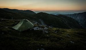 Preview wallpaper tent, mountains, sunrise