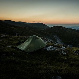 Preview wallpaper tent, mountains, sunrise